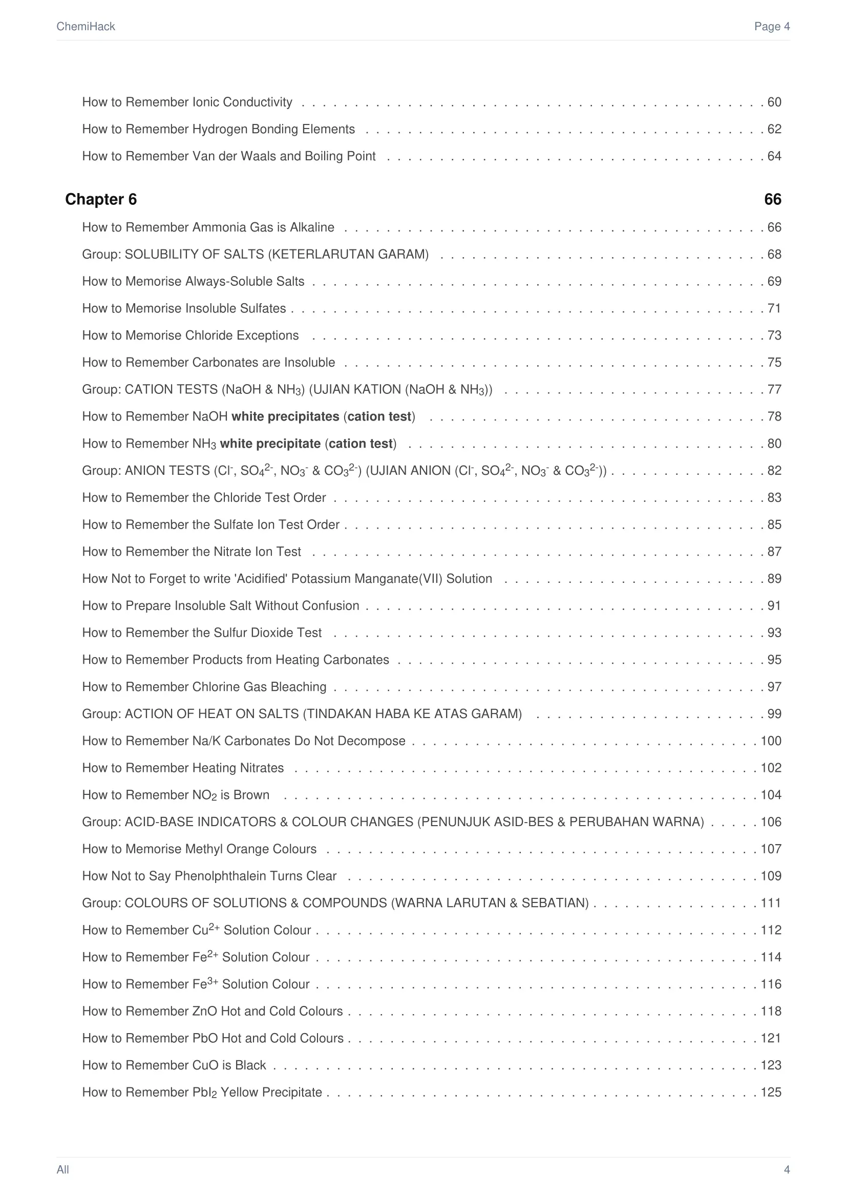 ChemiHack table of contents page 2